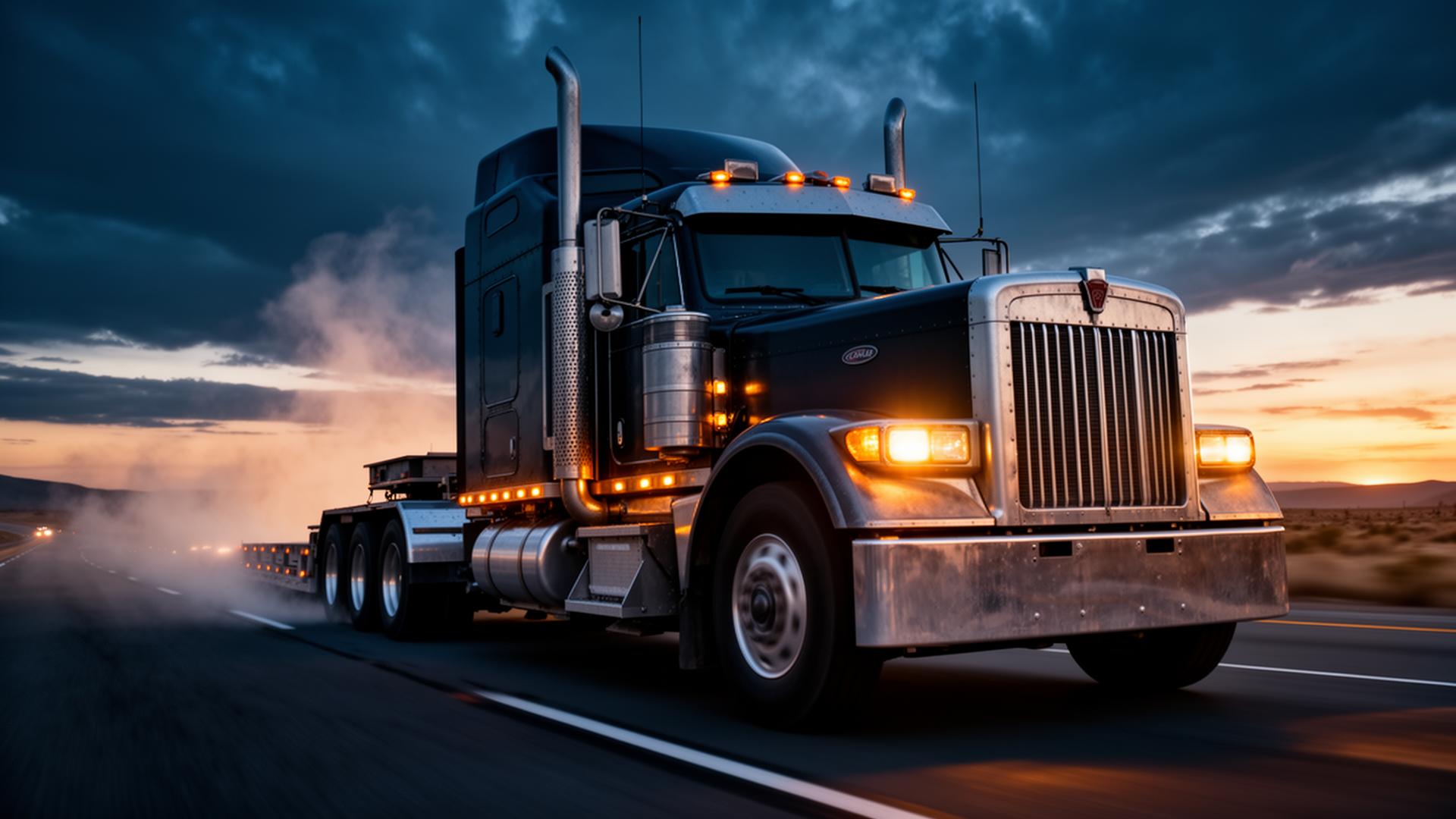 Heavy mining haul truck at dawn in industrial open-pit mine